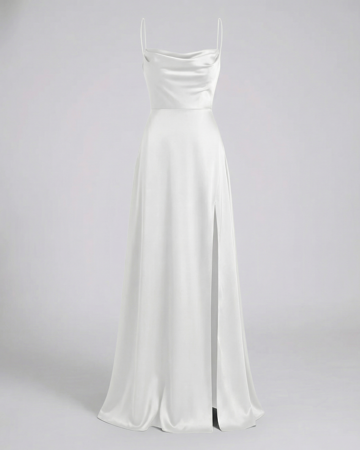 Sophia | Wedding Guest Satin High Split Maxi Dress