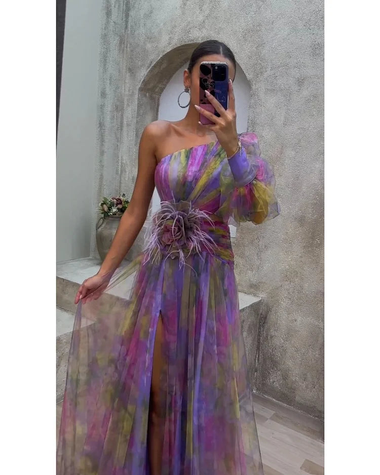 Valentina | Wedding Guest Floral One Shoulder Maxi Dress
