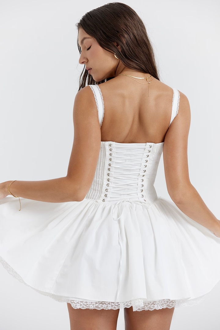 Isabella | Corset Lace Trim Mini Dress