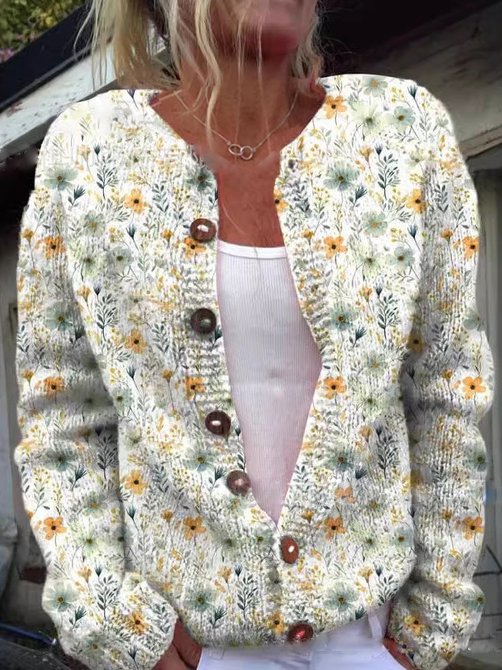 Sabrina | Floral Print Button Front Knit Cardigan