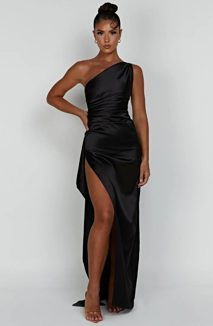 Giselle | Wedding Guest One Shoulder High Split Maxi Dress