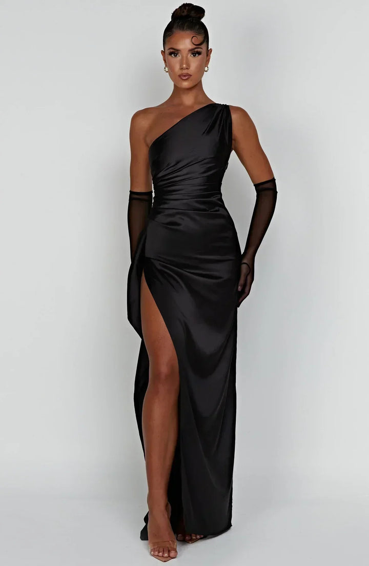 Giselle | Wedding Guest One Shoulder High Split Maxi Dress