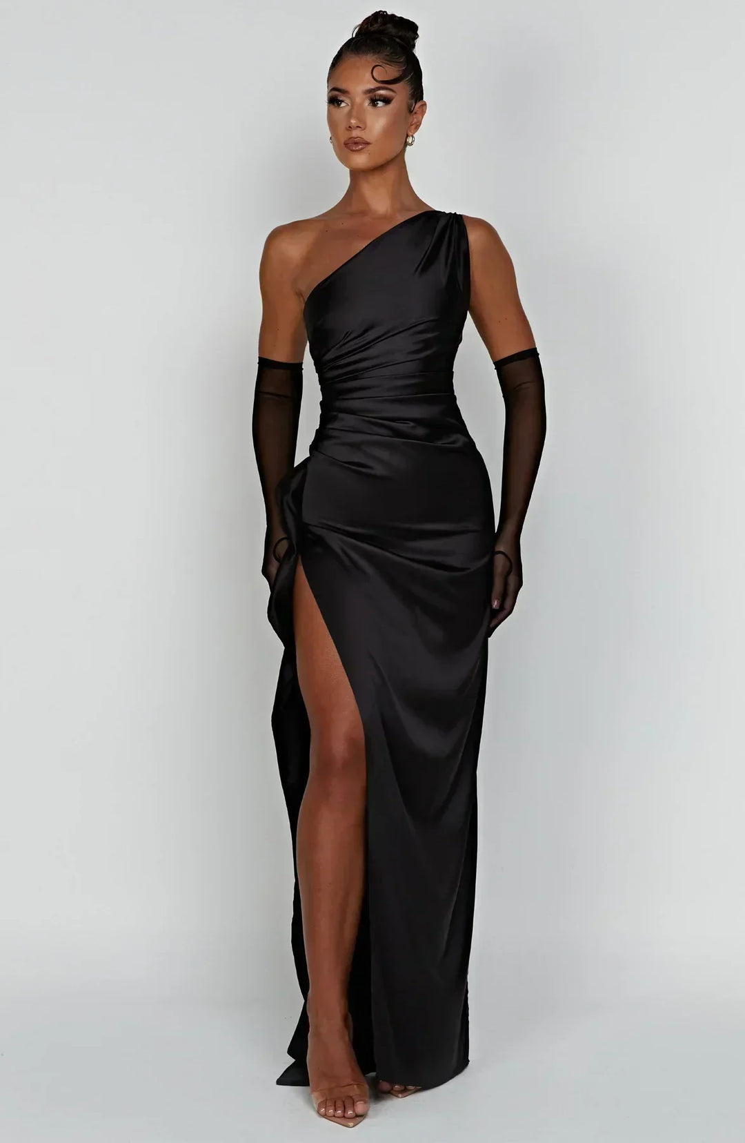 Julia | Wedding Guest One Shoulder High Split Maxi Dress