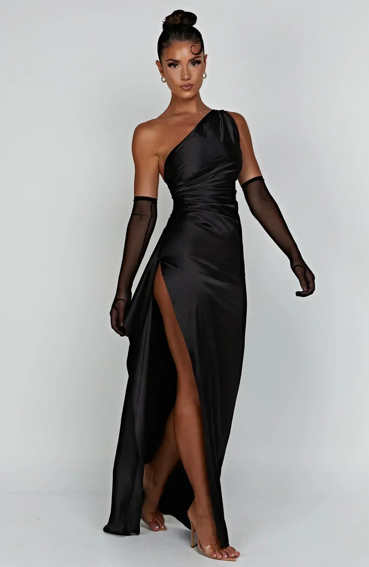 Giselle | Wedding Guest One Shoulder High Split Maxi Dress