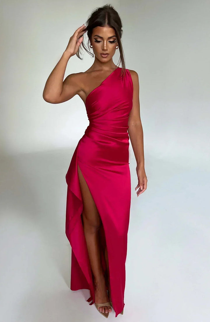 Giselle | Wedding Guest One Shoulder High Split Maxi Dress