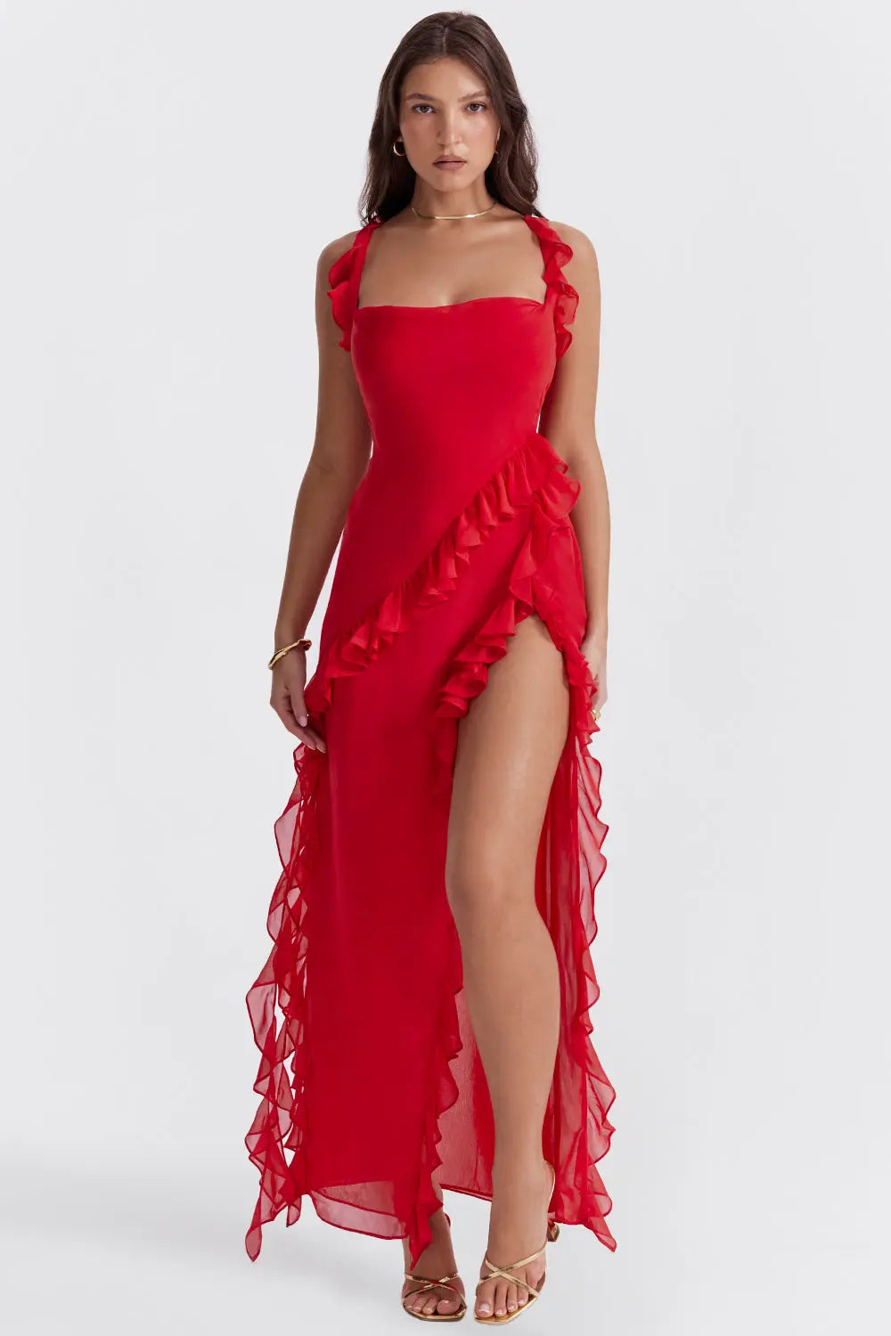 Matilda | Prom Ruffle Split Maxi Dress