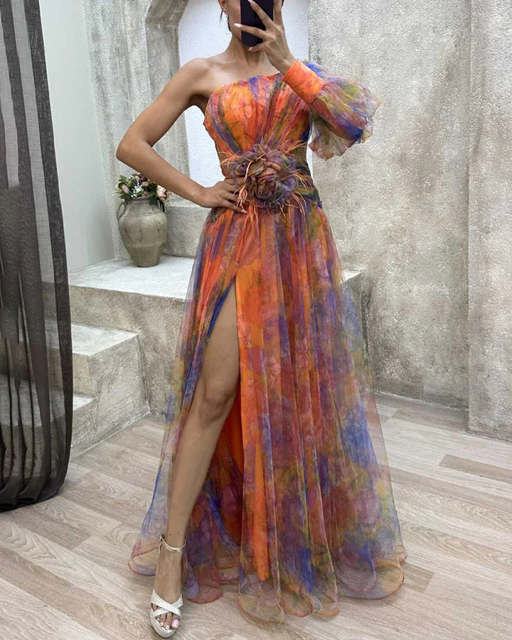 Valentina | Wedding Guest Floral One Shoulder Maxi Dress