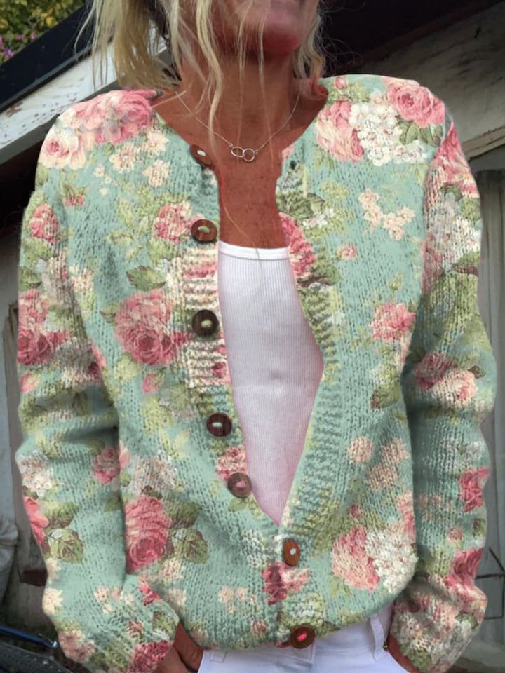 Sabrina | Floral Print Button Front Knit Cardigan