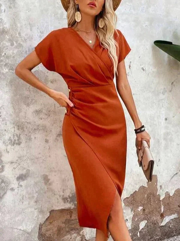 Fiona | Wedding Guest Wrap V Neck Midi Dress