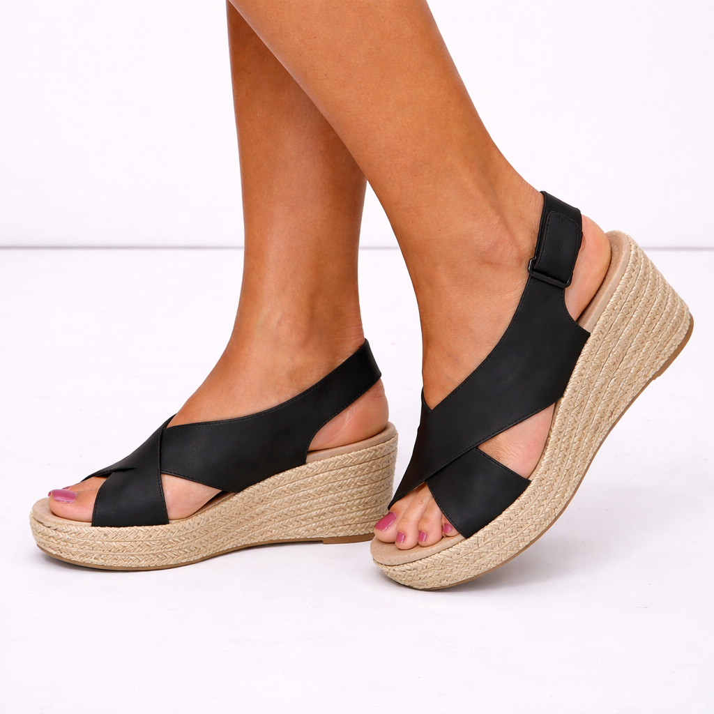 Amelia | Comfortable Cross Strap Wedge Sandals