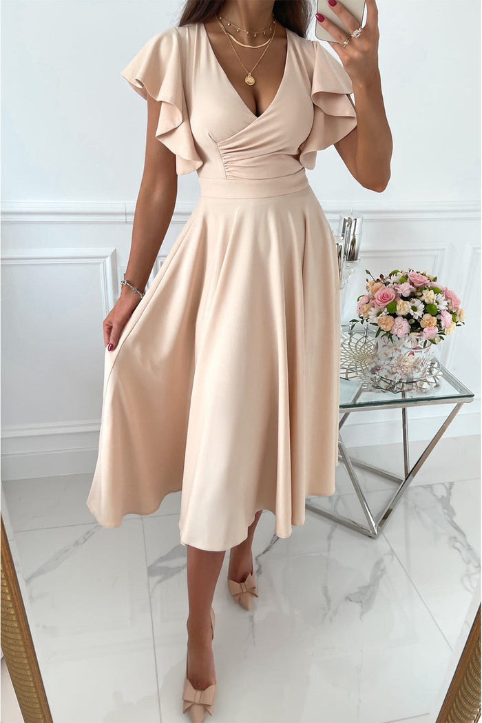 Charlotte | Wedding Guest Flutter Sleeve Midi Dress