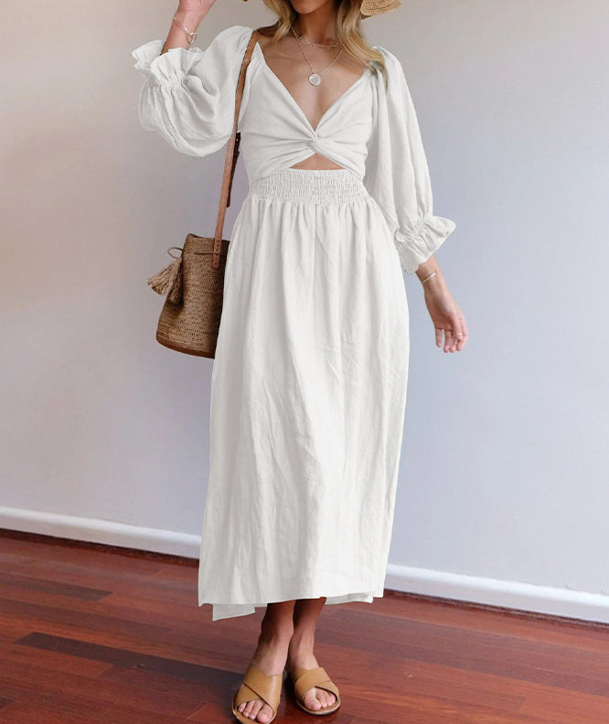 Emma | Boho Tie Waist Square Neck Maxi Dress