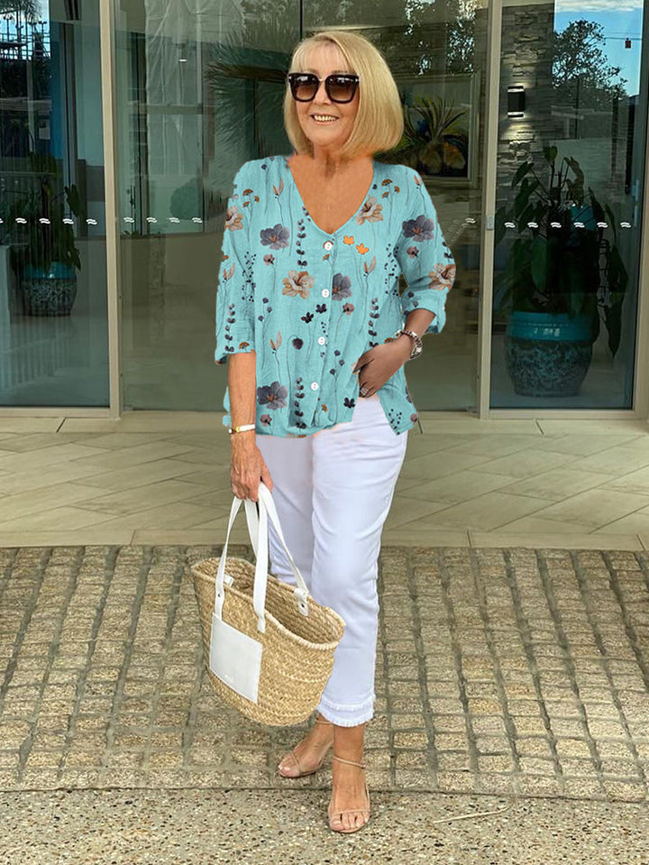 Chloe | Floral Print Button Front Blouse