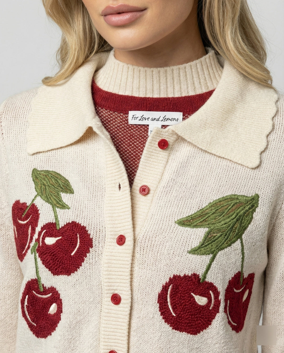 Celeste | Cherry Print Check Knit Cardigan