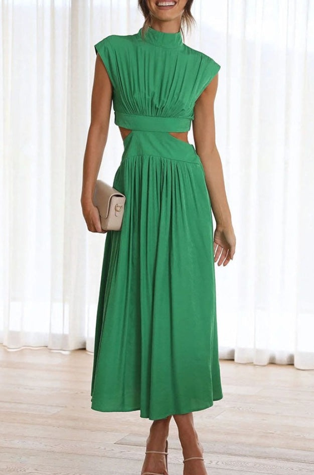 Emilia | Pleated Cut Out Midi Dress