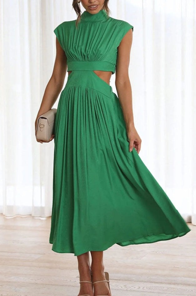 Emilia | Pleated Cut Out Midi Dress