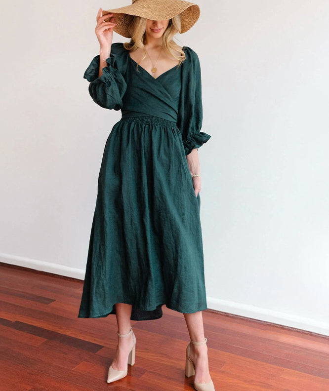 Emma | Boho Tie Waist Square Neck Maxi Dress