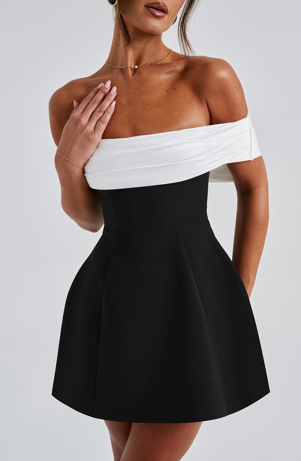 Amina | Elegant Off Shoulder Mini Dress
