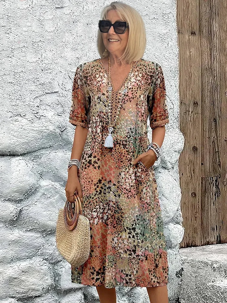 Gianna | Bohemian Printed V-Neck Midi Dress