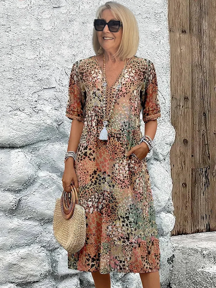 Gianna | Bohemian Printed V-Neck Midi Dress