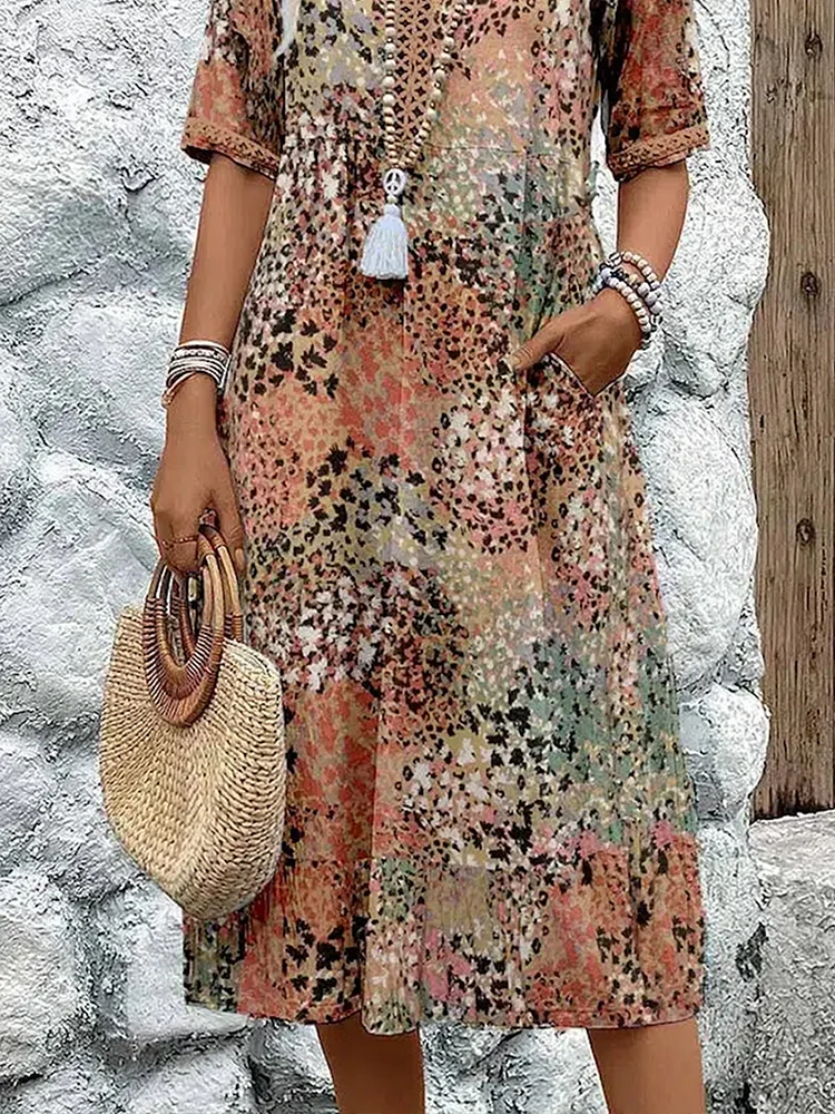 Gianna | Bohemian Printed V-Neck Midi Dress