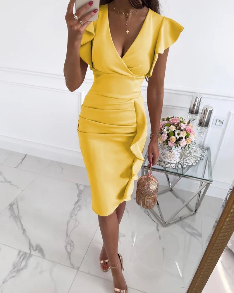 Sophia | Ruched Wrap Bodycon Midi Dress