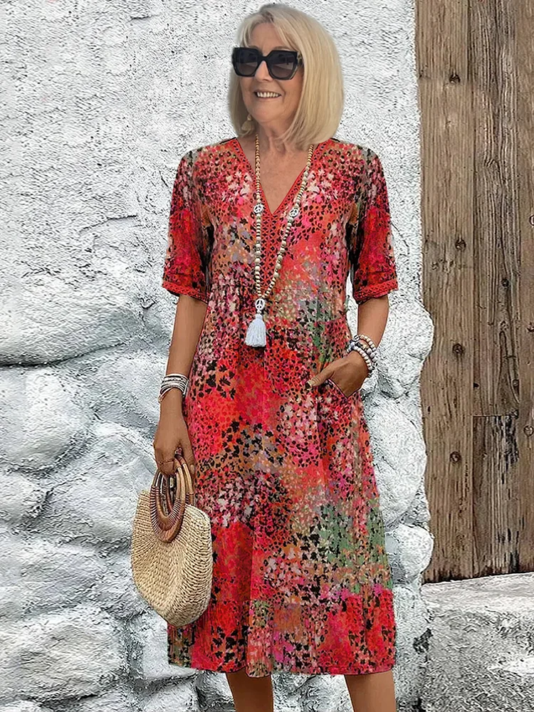 Gianna | Bohemian Printed V-Neck Midi Dress