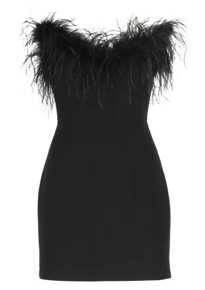 Anika | Feather Trim Strapless Mini Dress