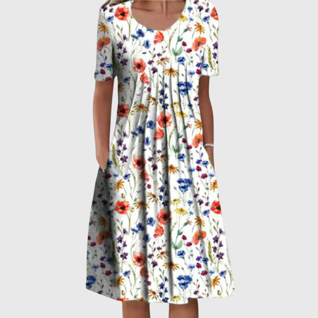 Celeste | Floral Round Neck Midi Dress