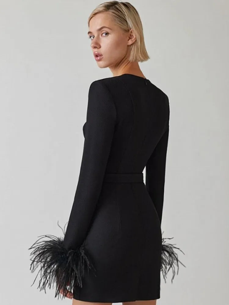 Celeste | Feather Cuff Corset Mini Dress