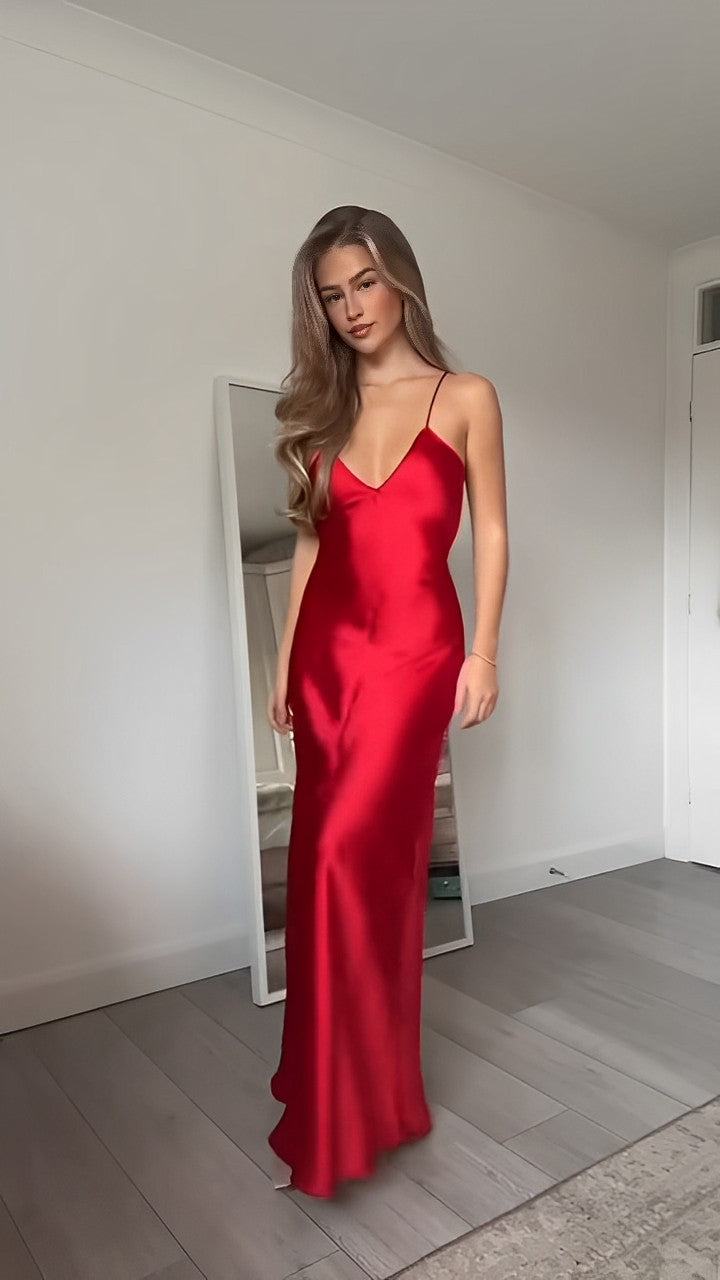 Elina | Graduation V-Neck Satin Maxi Dress