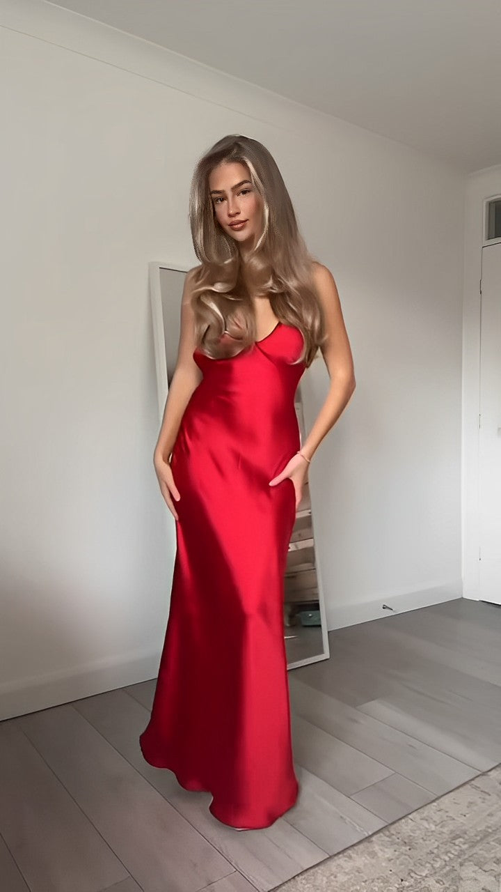 Elina | Graduation V-Neck Satin Maxi Dress