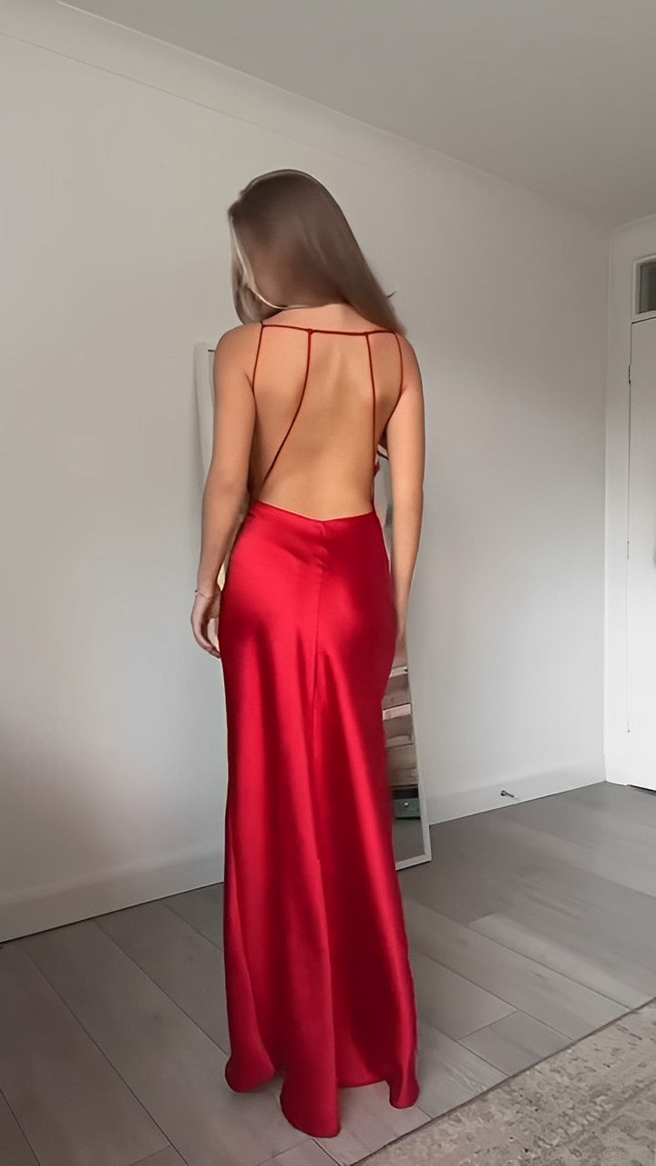 Elina | Graduation V-Neck Satin Maxi Dress