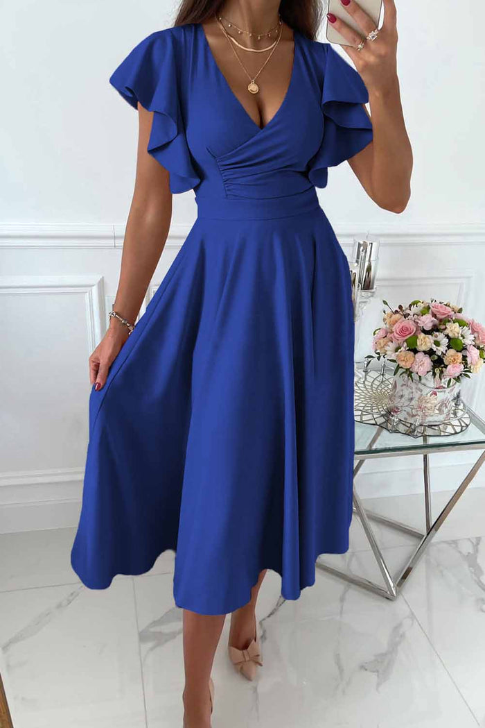 Charlotte | Wedding Guest Flutter Sleeve Midi Dress