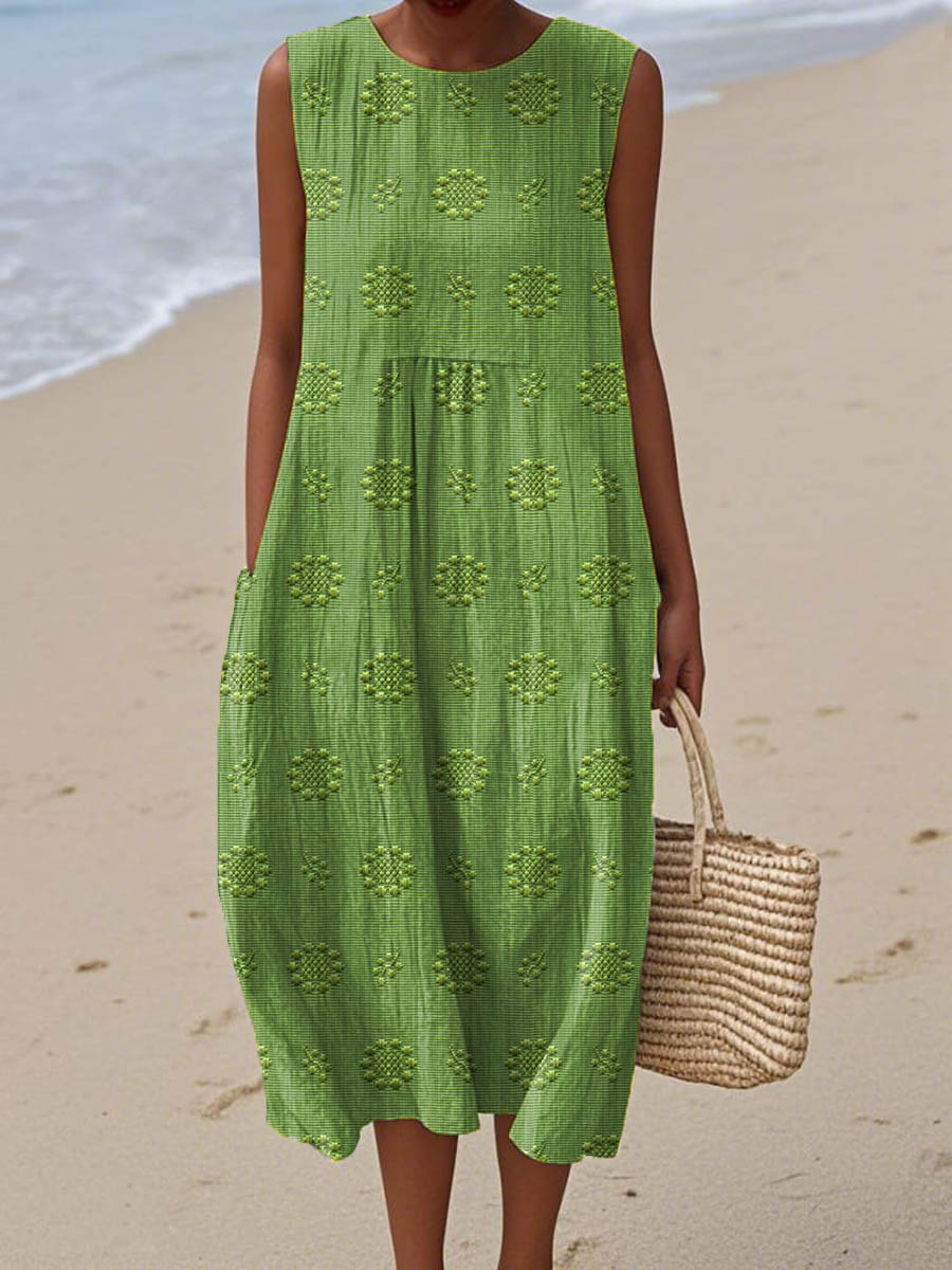 Victoria | Textured Sleeveless Summer Midi Dress