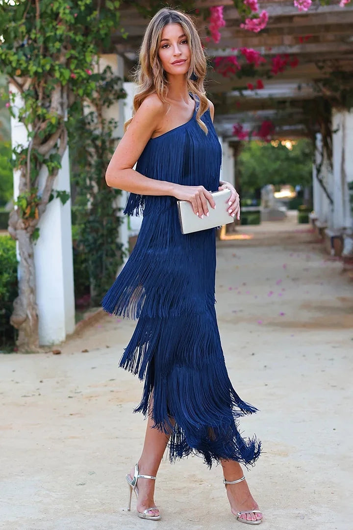 Helena | Wedding Guest Fringe Layered Maxi Dress
