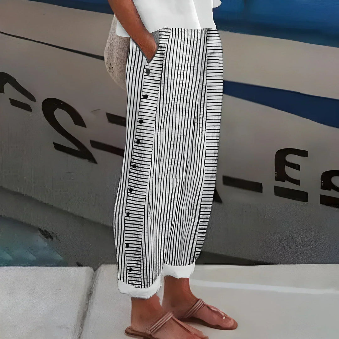 Eliana | Striped Button Detail Cropped Trousers