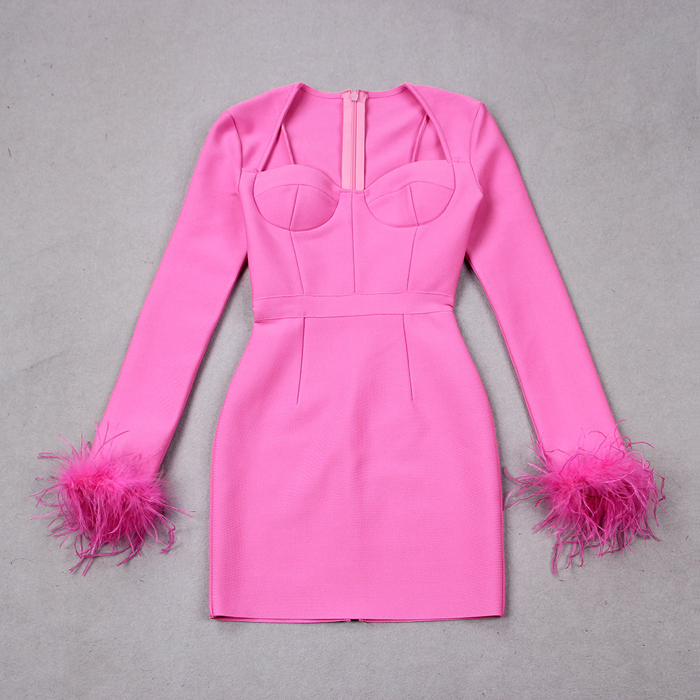Celeste | Feather Cuff Corset Mini Dress