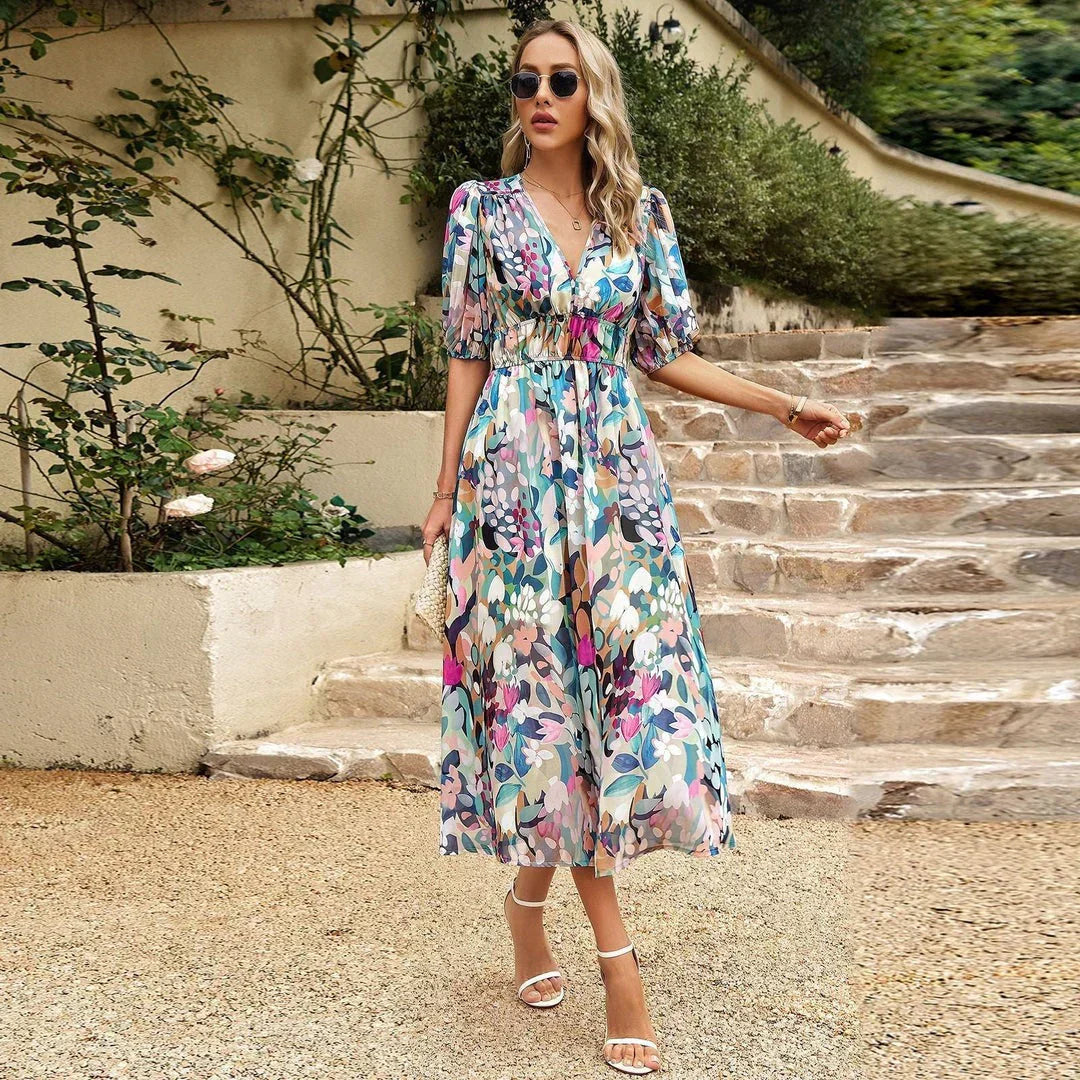 Isabella | Wedding Guest Floral V Neck Midi Dress