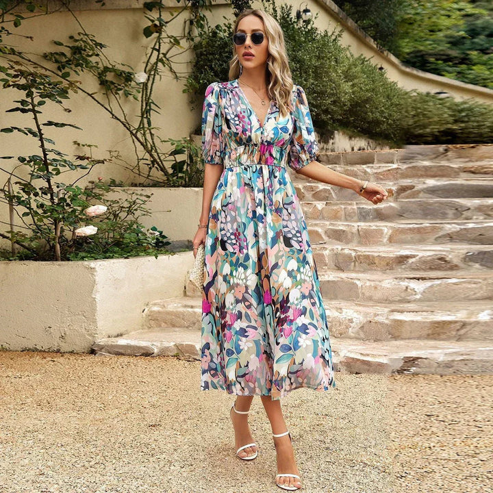 Isabella | Wedding Guest Floral V Neck Midi Dress