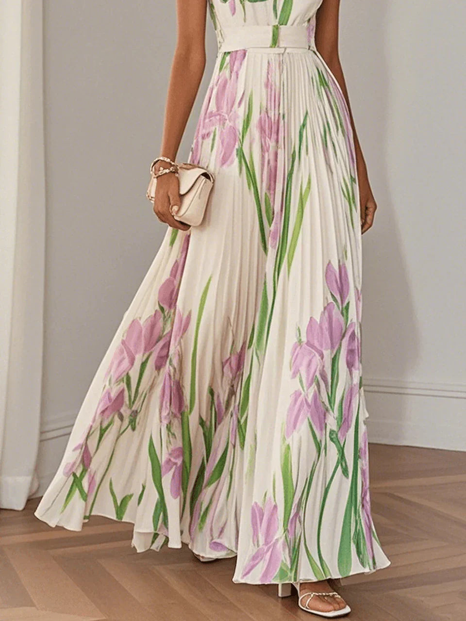 Marina | Wedding Guest Floral Pleated Maxi Dress