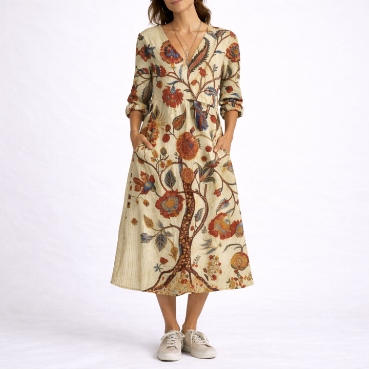 Clara | Floral Print V Neck Maxi Dress