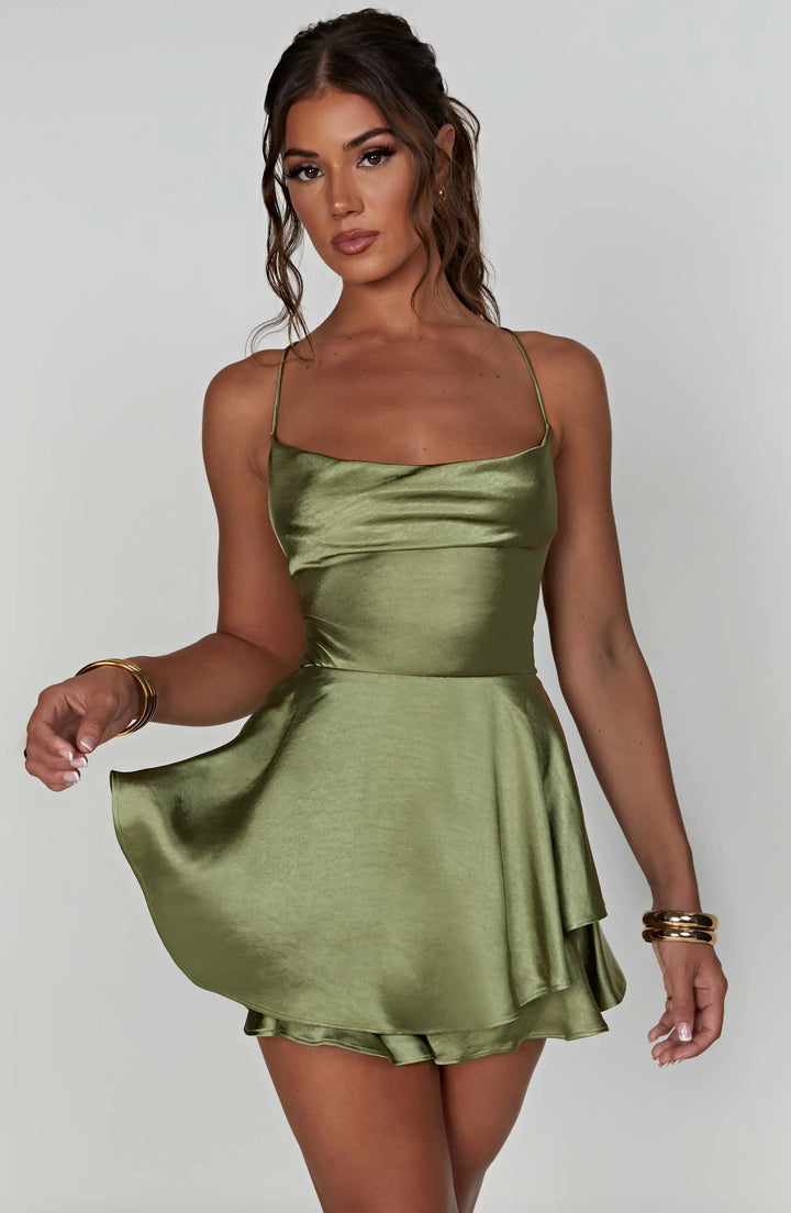 Carmen | Satin Cowl Neck Mini Dress