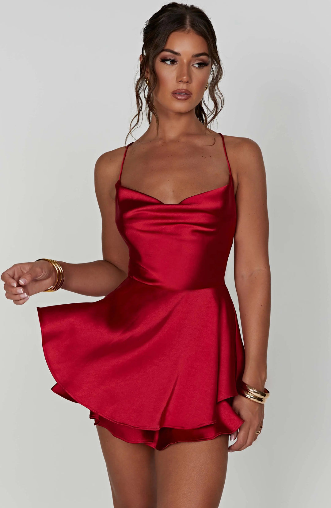 Carmen | Satin Cowl Neck Mini Dress
