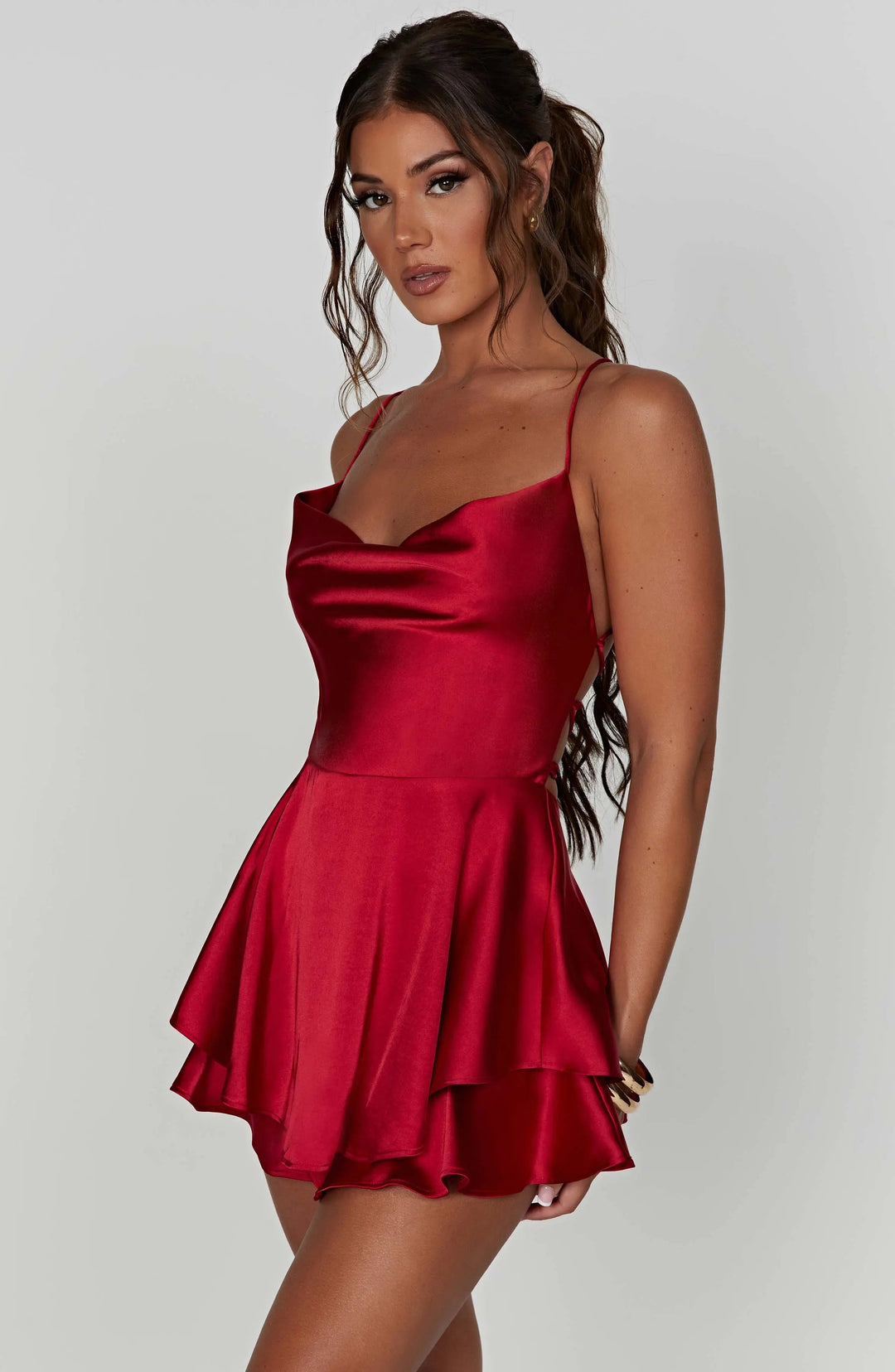 Carmen | Satin Cowl Neck Mini Dress