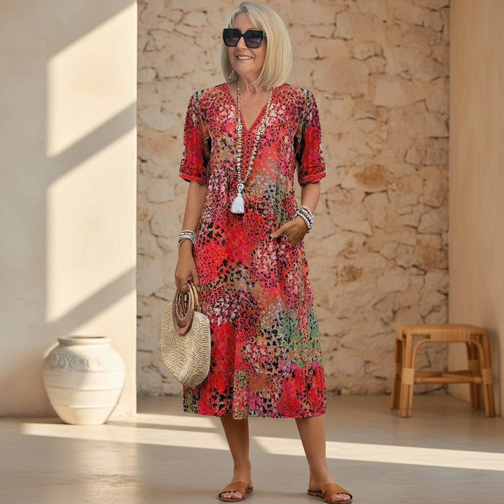 Gianna | Bohemian Printed V-Neck Midi Dress
