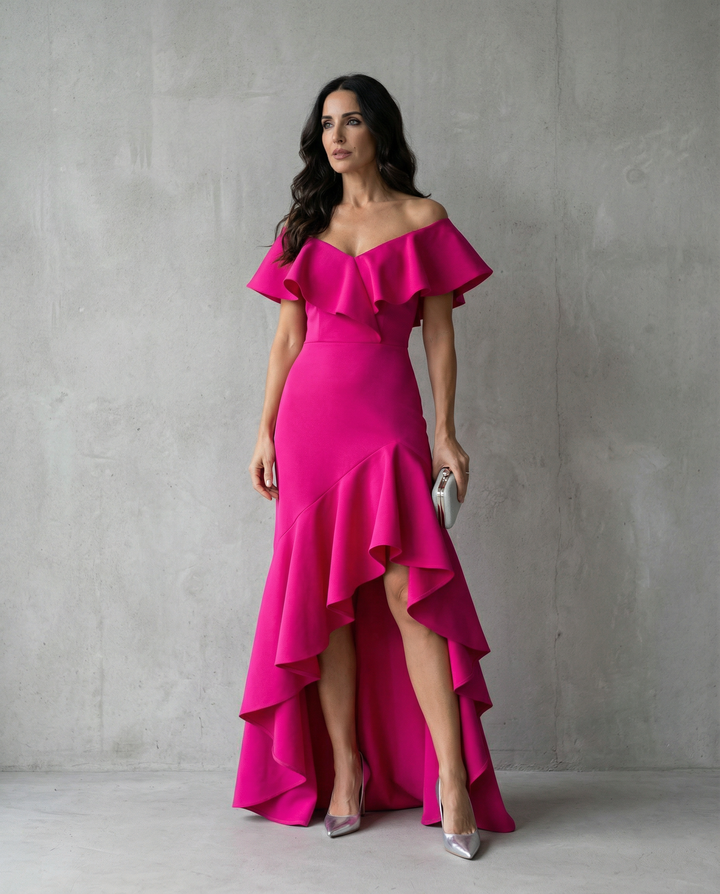Sophia | Wedding Guest Off Shoulder Ruffle Maxi Dress