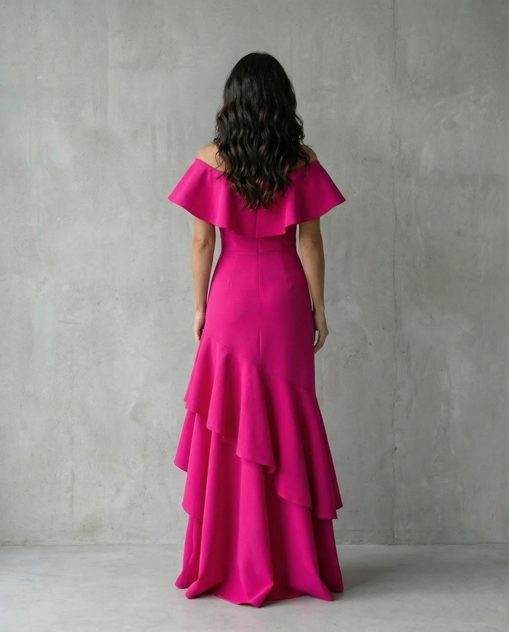Sophia | Wedding Guest Off Shoulder Ruffle Maxi Dress