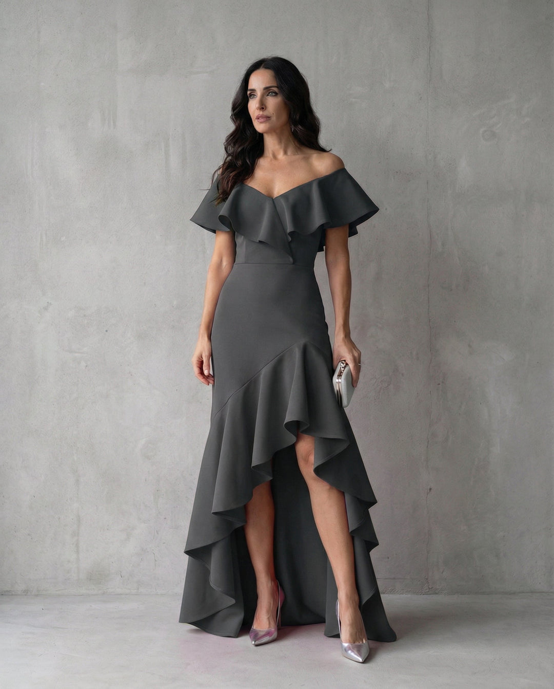 Sophia | Wedding Guest Off Shoulder Ruffle Maxi Dress