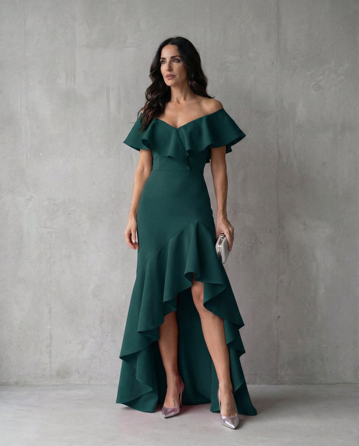 Sophia | Wedding Guest Off Shoulder Ruffle Maxi Dress